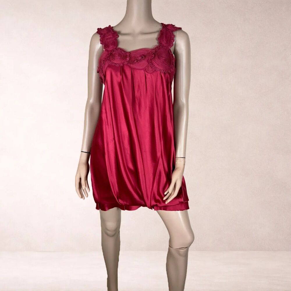 NWT New With Tags NWT BCBG Rose Red 100% Silk Blouson Mini Dress Size 8